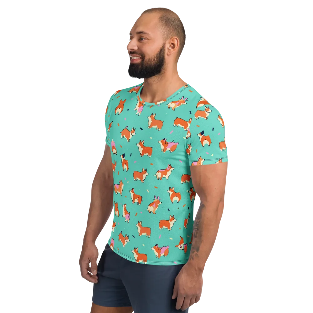 Turquoise Corgi Club on Men's Athletic T-Shirt — Left