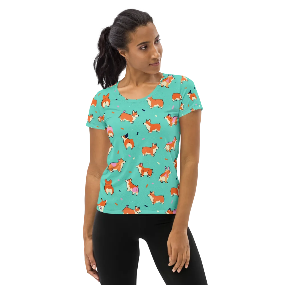 Turquoise Corgi Club on Women's Athletic T-Shirt — Front