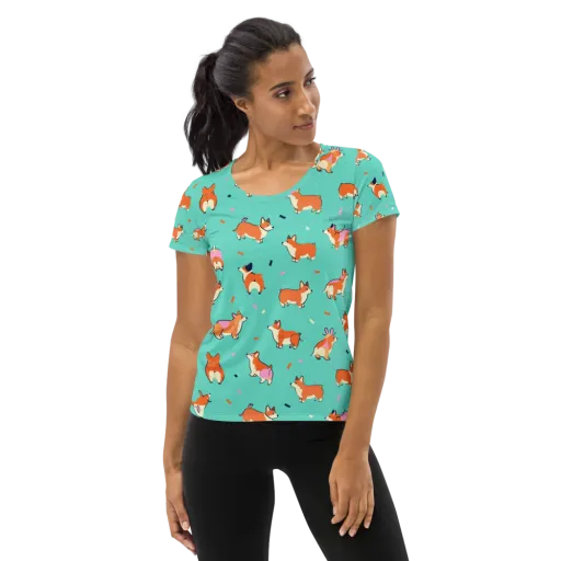 Turquoise Corgi Club on a Women's Athletic T-Shirt