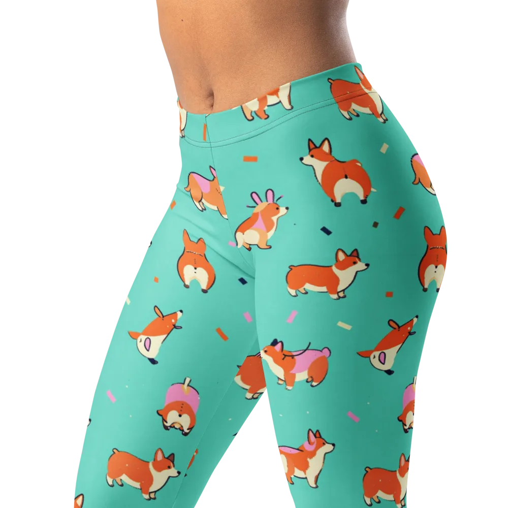 Turquoise Corgi Club on Leggings — Left Front