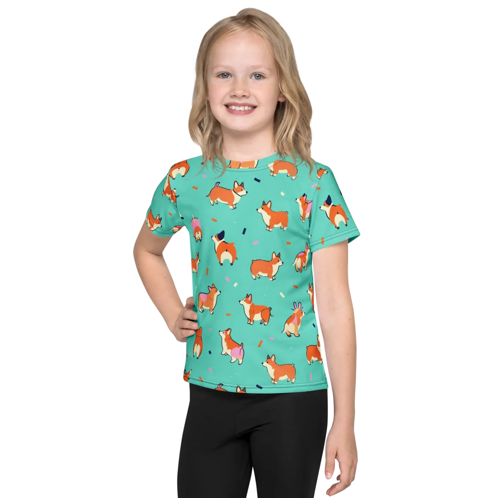 Turquoise Corgi Club on Kids Crew Neck T-Shirt — Front
