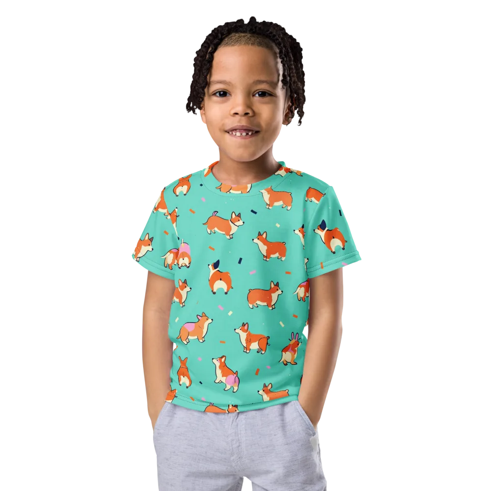 Turquoise Corgi Club on Kids Crew Neck T-Shirt — Front