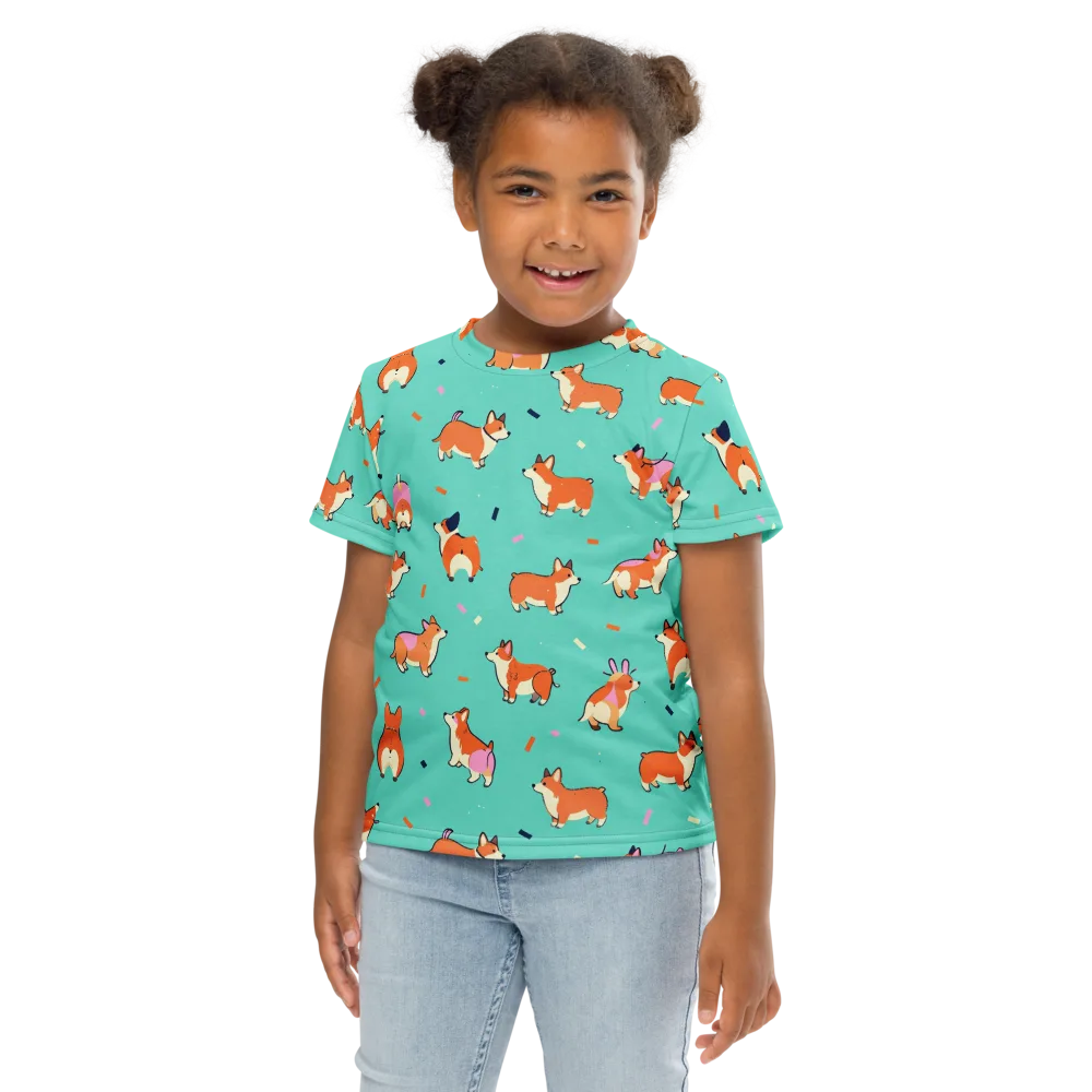 Turquoise Corgi Club on Kids Crew Neck T-Shirt — Front