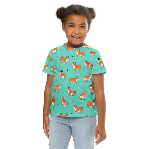 Turquoise Corgi Club on a Kids Crew Neck T-Shirt