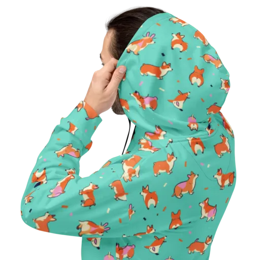 Turquoise Corgi Club on a Hoodie