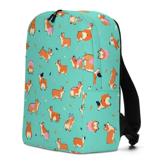Turquoise Corgi Club on a Minimalist Backpack