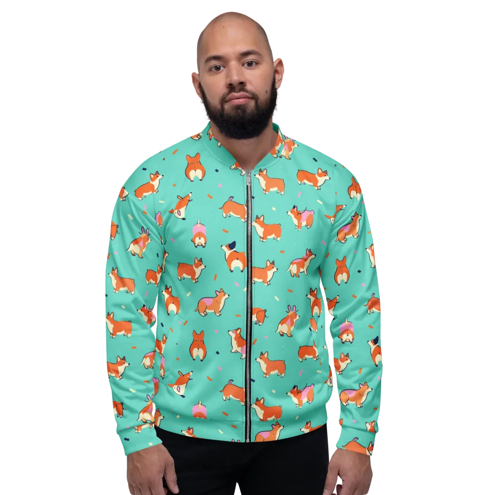 Turquoise Corgi Club on Bomber Jacket — Front