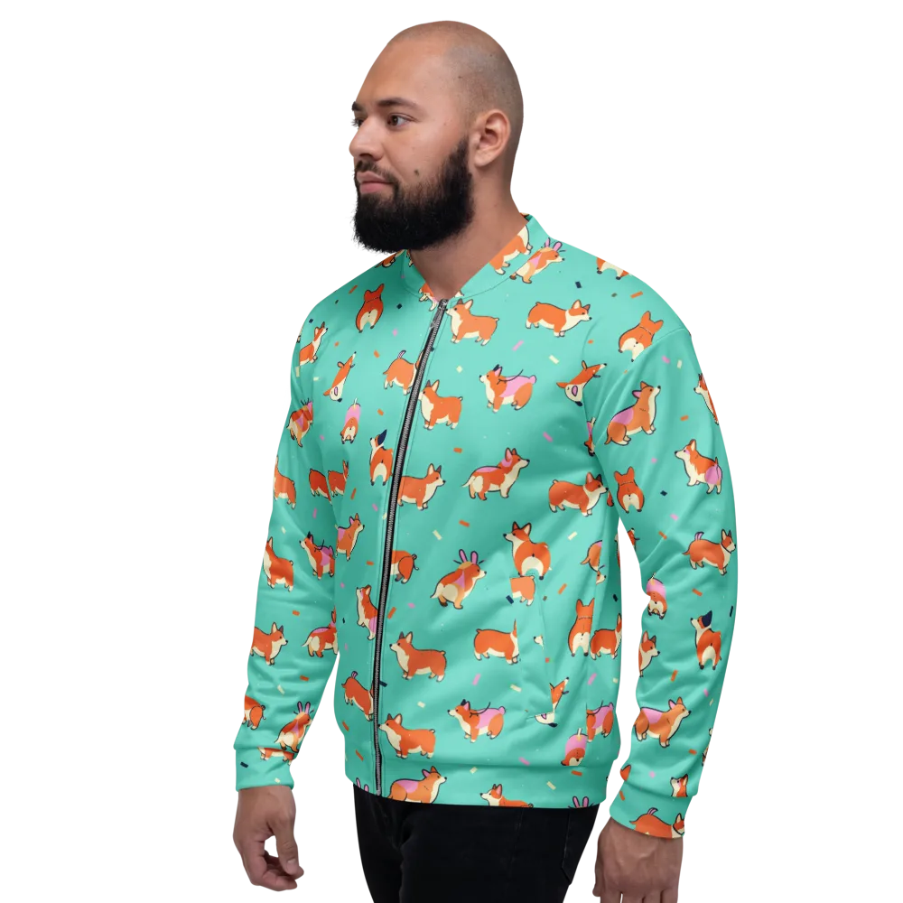 Turquoise Corgi Club on Bomber Jacket — Left