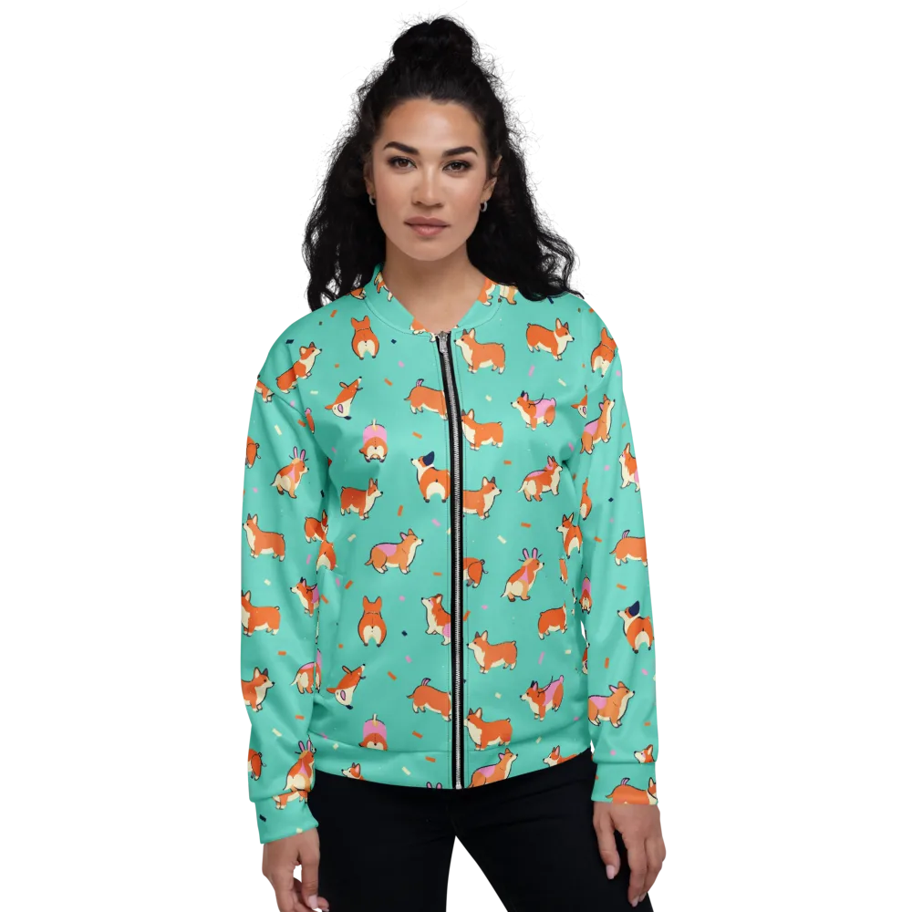 Turquoise Corgi Club on Bomber Jacket — Front