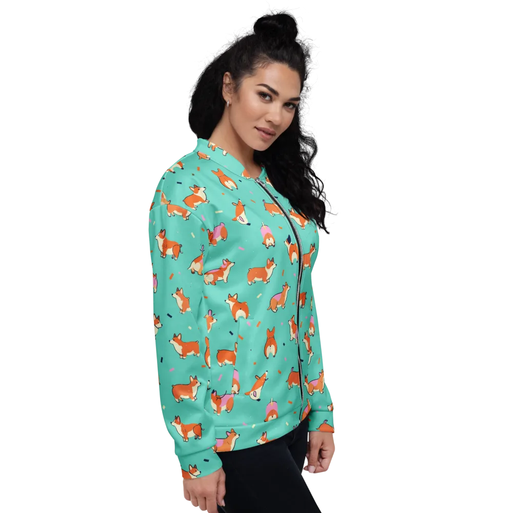 Turquoise Corgi Club on Bomber Jacket — Right