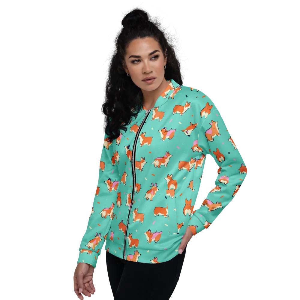 Turquoise Corgi Club on Bomber Jacket — Left
