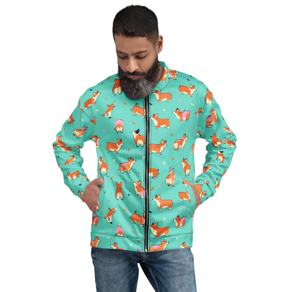 Turquoise Corgi Club on Bomber Jacket — Front