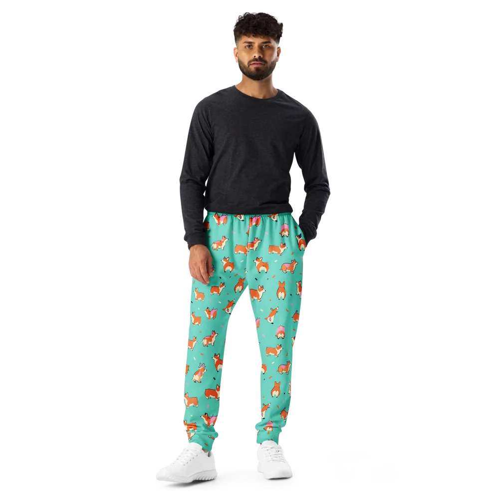 Turquoise Corgi Club on Men's Joggers — Front