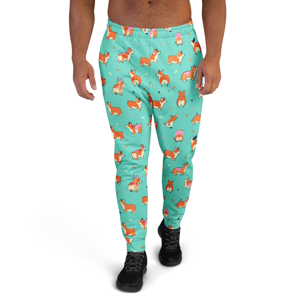 Turquoise Corgi Club on Men's Joggers — Front