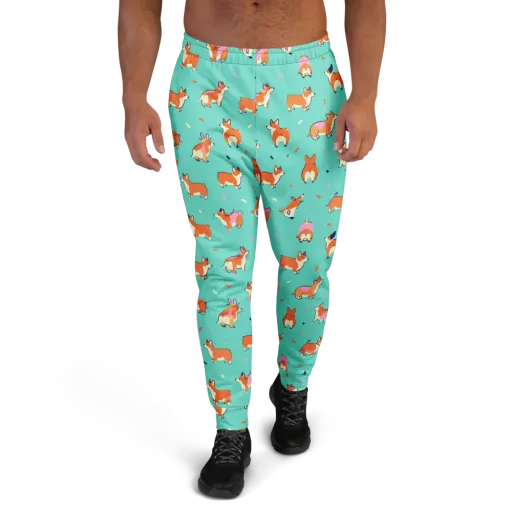 Turquoise Corgi Club on a Men's Joggers