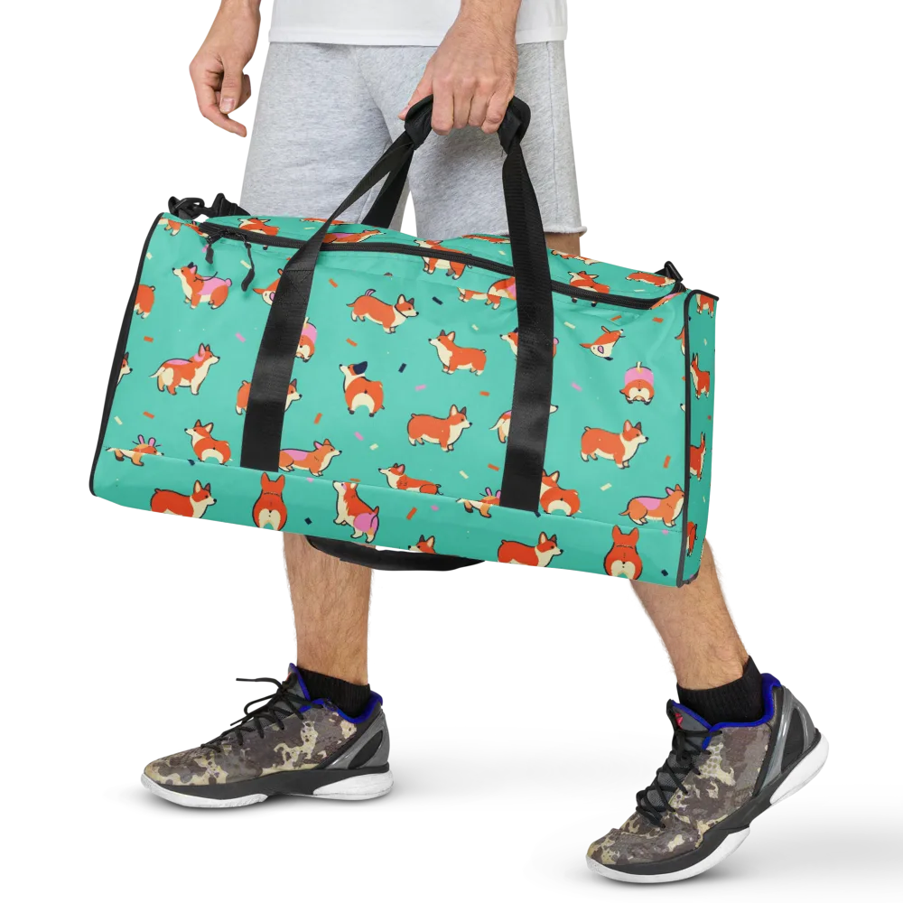 Turquoise Corgi Club on Duffle Bag — Front