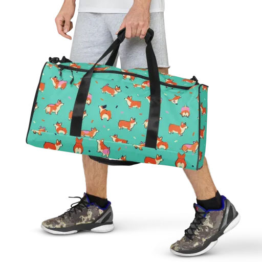 Turquoise Corgi Club on a Duffle Bag