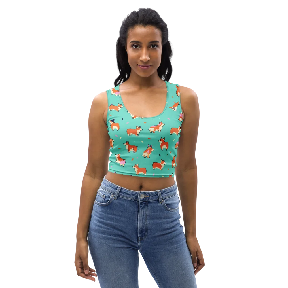 Turquoise Corgi Club on Crop Top — Front