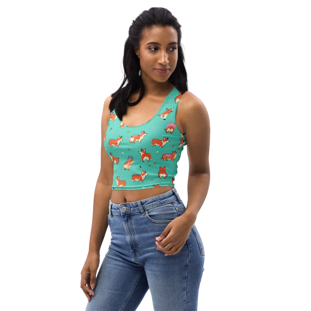 Turquoise Corgi Club on Crop Top — Left Front