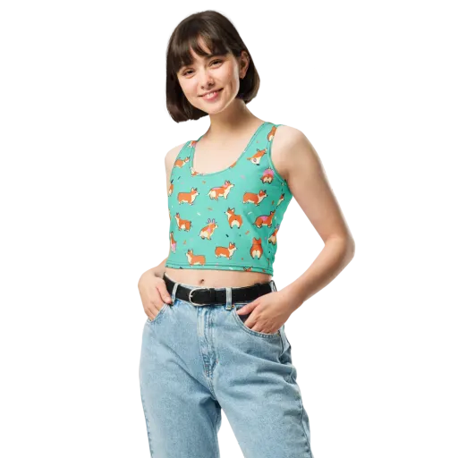 Turquoise Corgi Club on a Crop Top