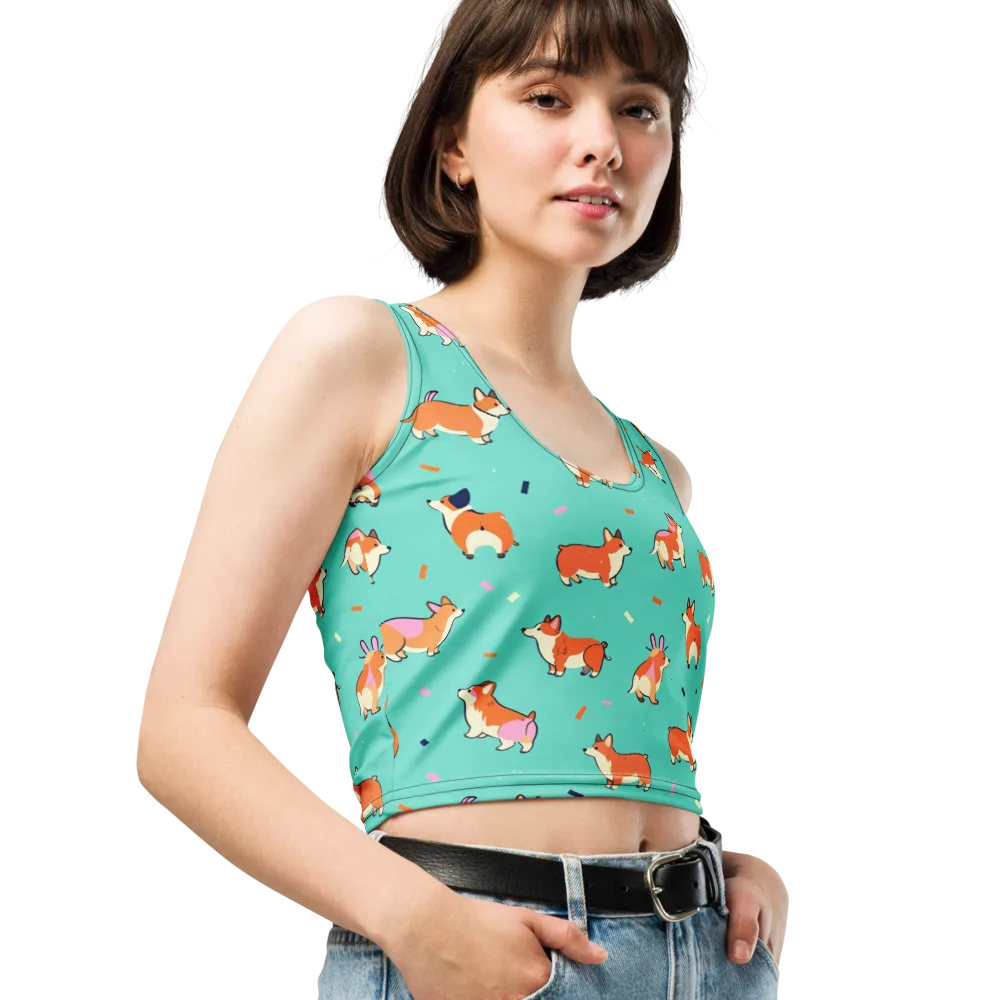 Turquoise Corgi Club on Crop Top — Right Front