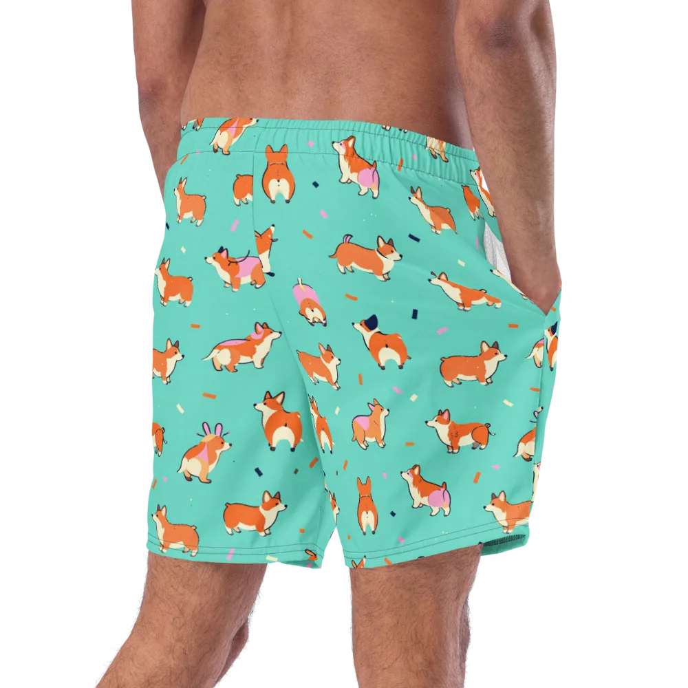 Turquoise Corgi Club on Swim Trunks — Right Back