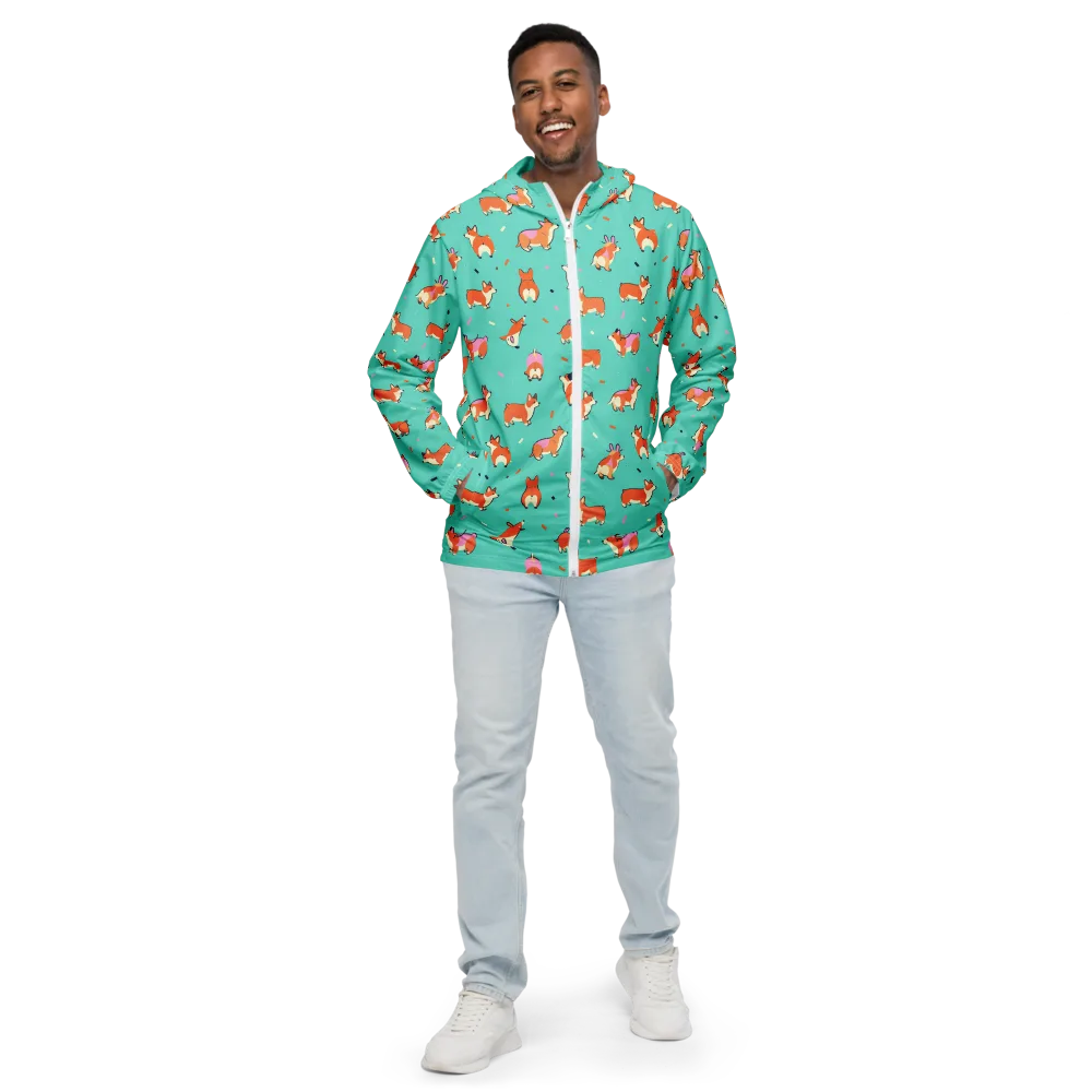 Turquoise Corgi Club on Men's Windbreaker — Front
