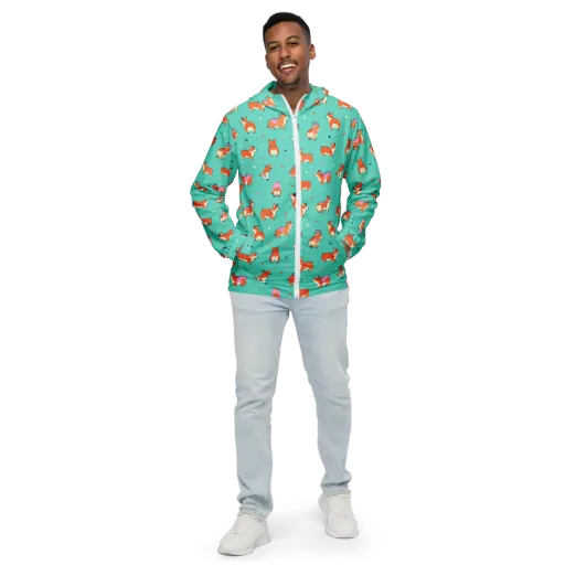 Turquoise Corgi Club on a Men's Windbreaker