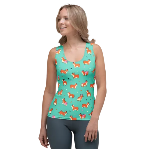 Turquoise Corgi Club on a Women's Tank Top
