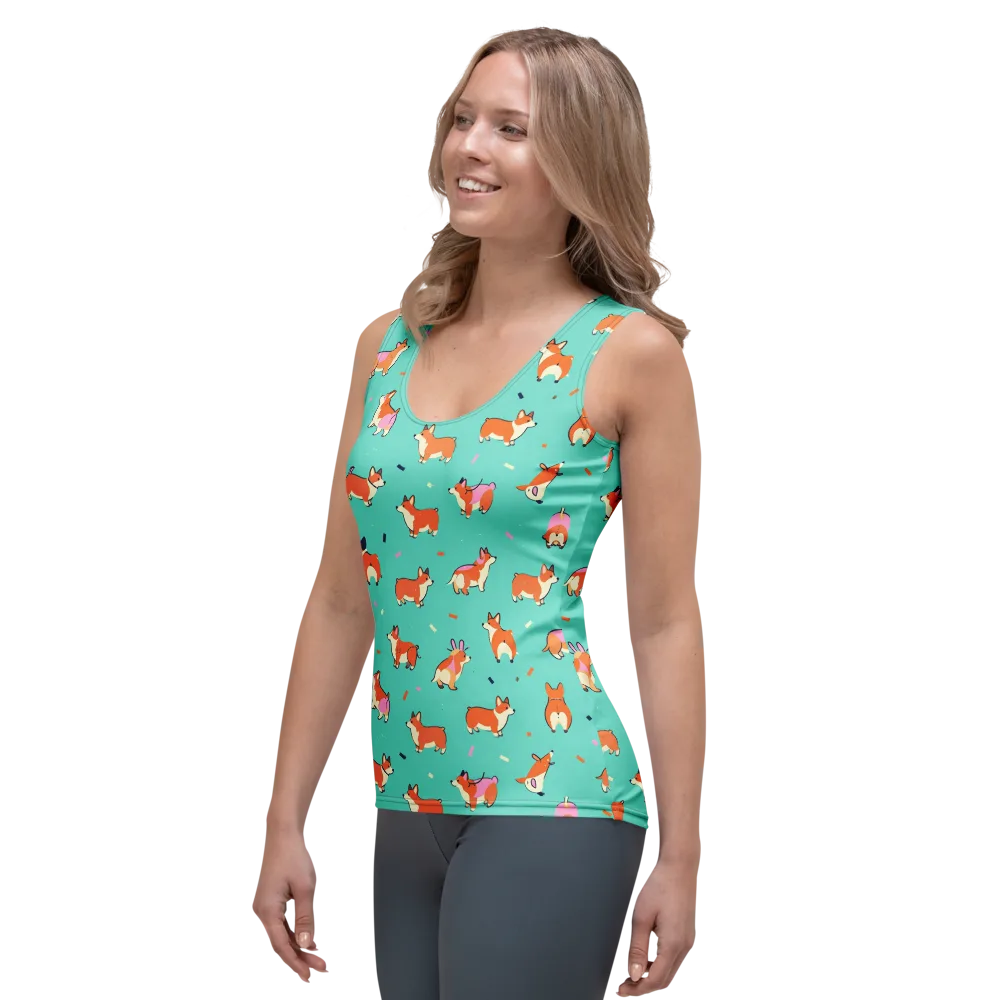 Turquoise Corgi Club on Women's Tank Top — Left Front