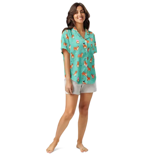 Turquoise Corgi Club on a Women's Short Sleeve Pajama Top