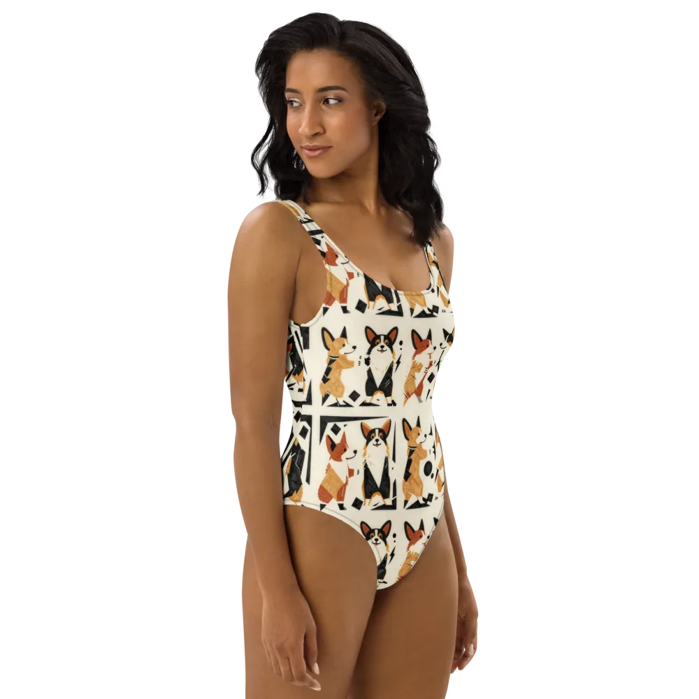 Mod Dog Parade on One-Piece Swimsuit — Right