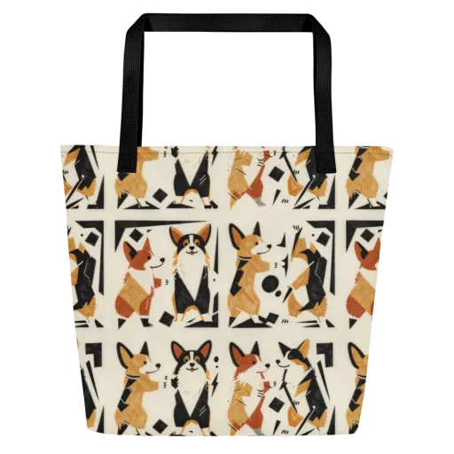 Mod Dog Parade on a Large Tote Bag W/ Pocket