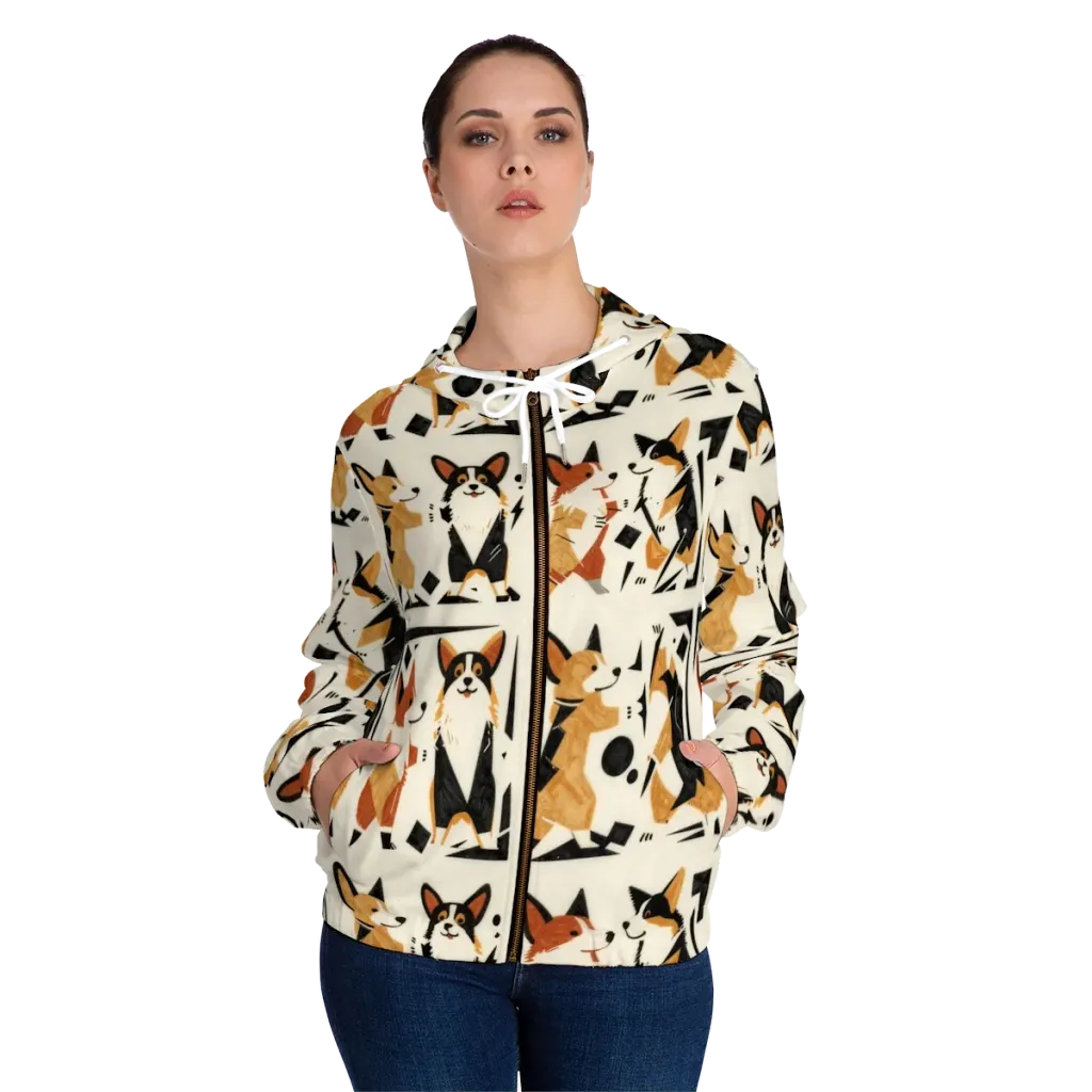 Mod Dog Parade on Women's Full-Zip Hoodie — Front On Person