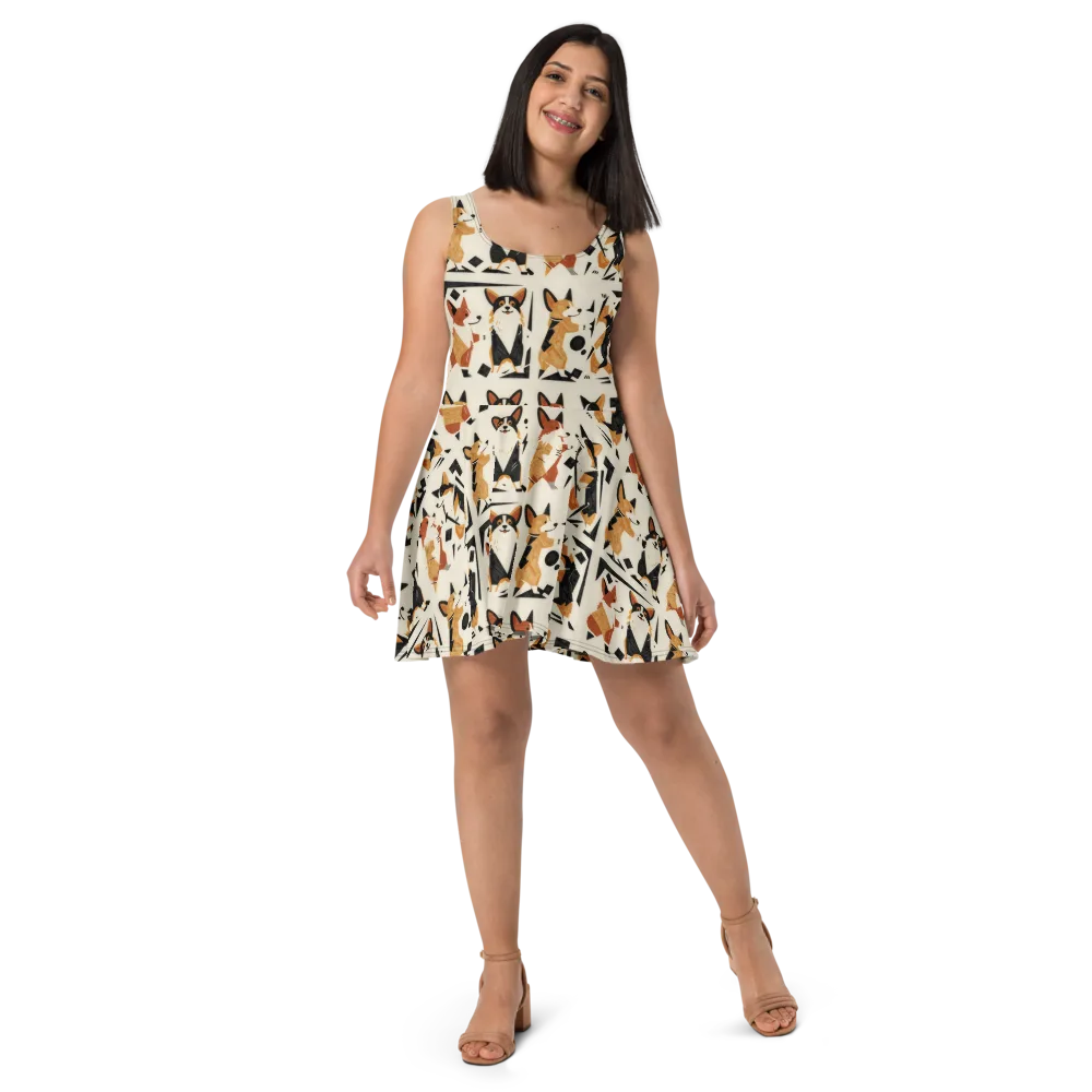 Mod Dog Parade on Skater Dress — Front