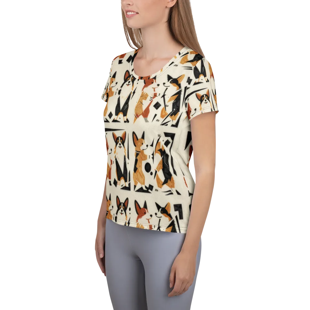 Mod Dog Parade on Women's Athletic T-Shirt — Left