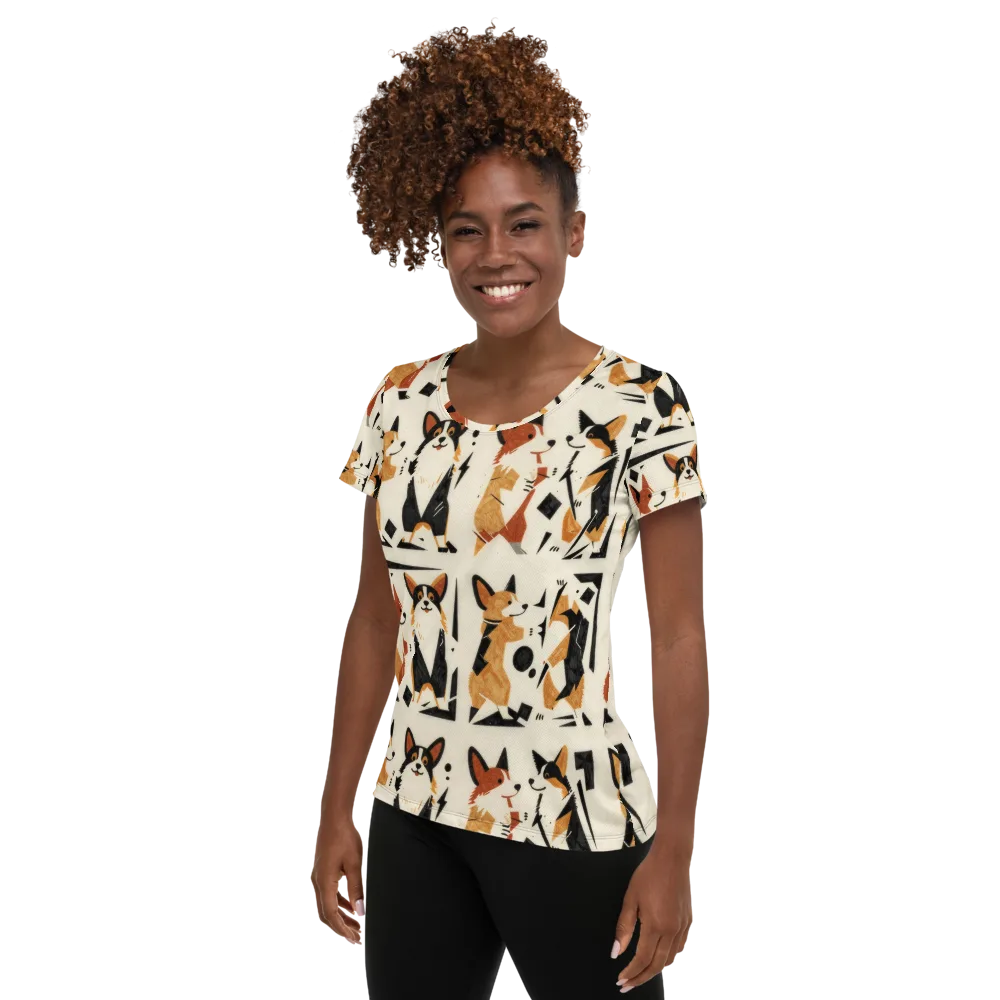 Mod Dog Parade on Women's Athletic T-Shirt — Left