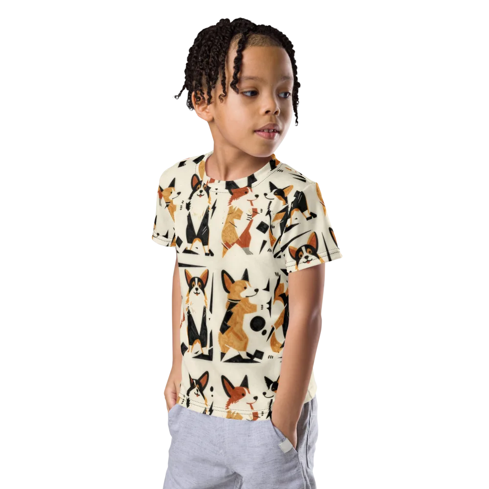 Mod Dog Parade on Kids Crew Neck T-Shirt — Left Front