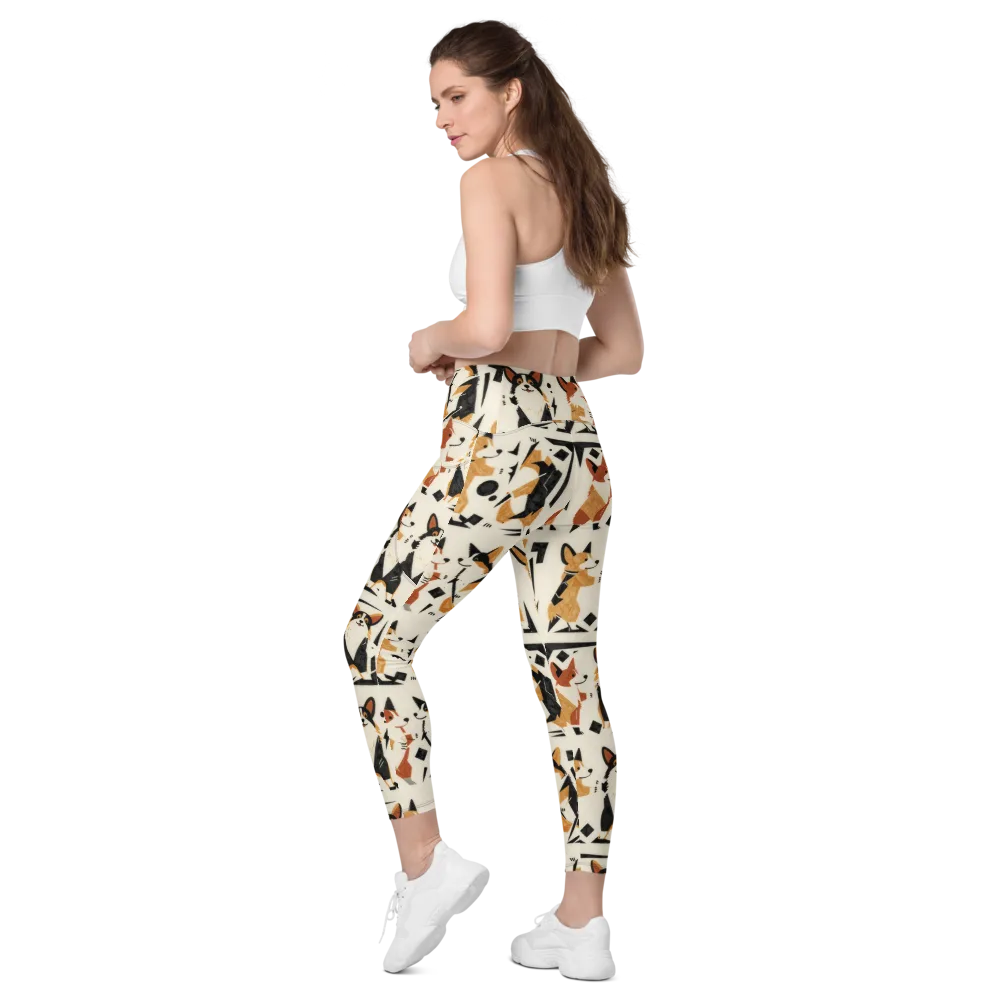 Mod Dog Parade on Leggings with Pockets — Left Back