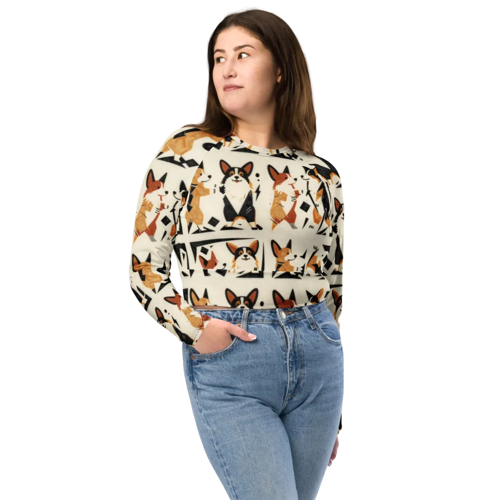 Mod Dog Parade on Long Sleeve Crop Top — Front