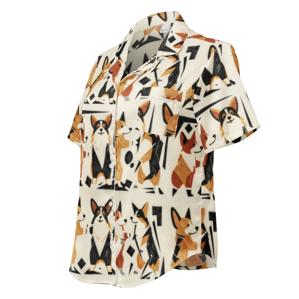 Mod Dog Parade on Women's Short Sleeve Pajama Top — Left Front