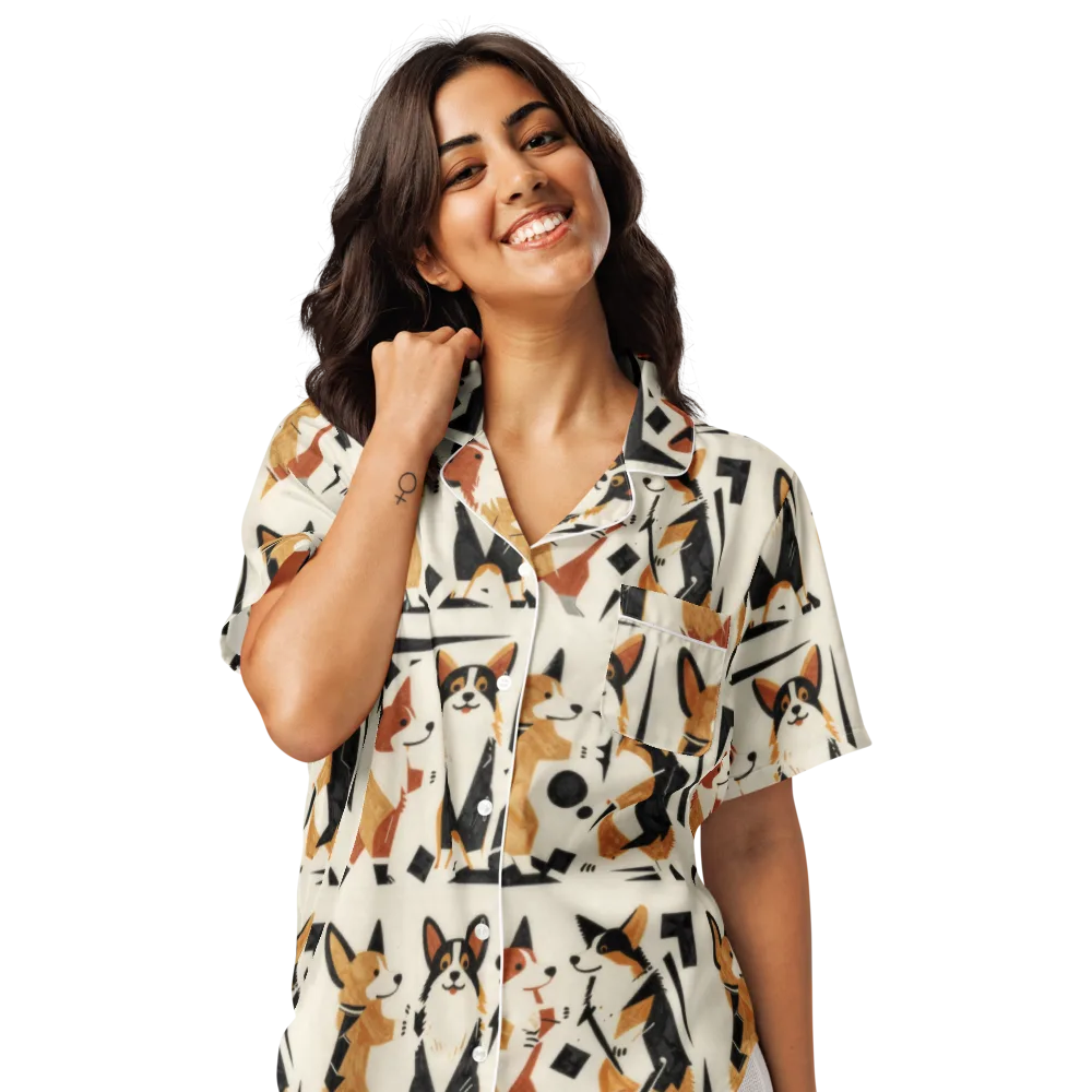Mod Dog Parade on Women's Short Sleeve Pajama Top — Front