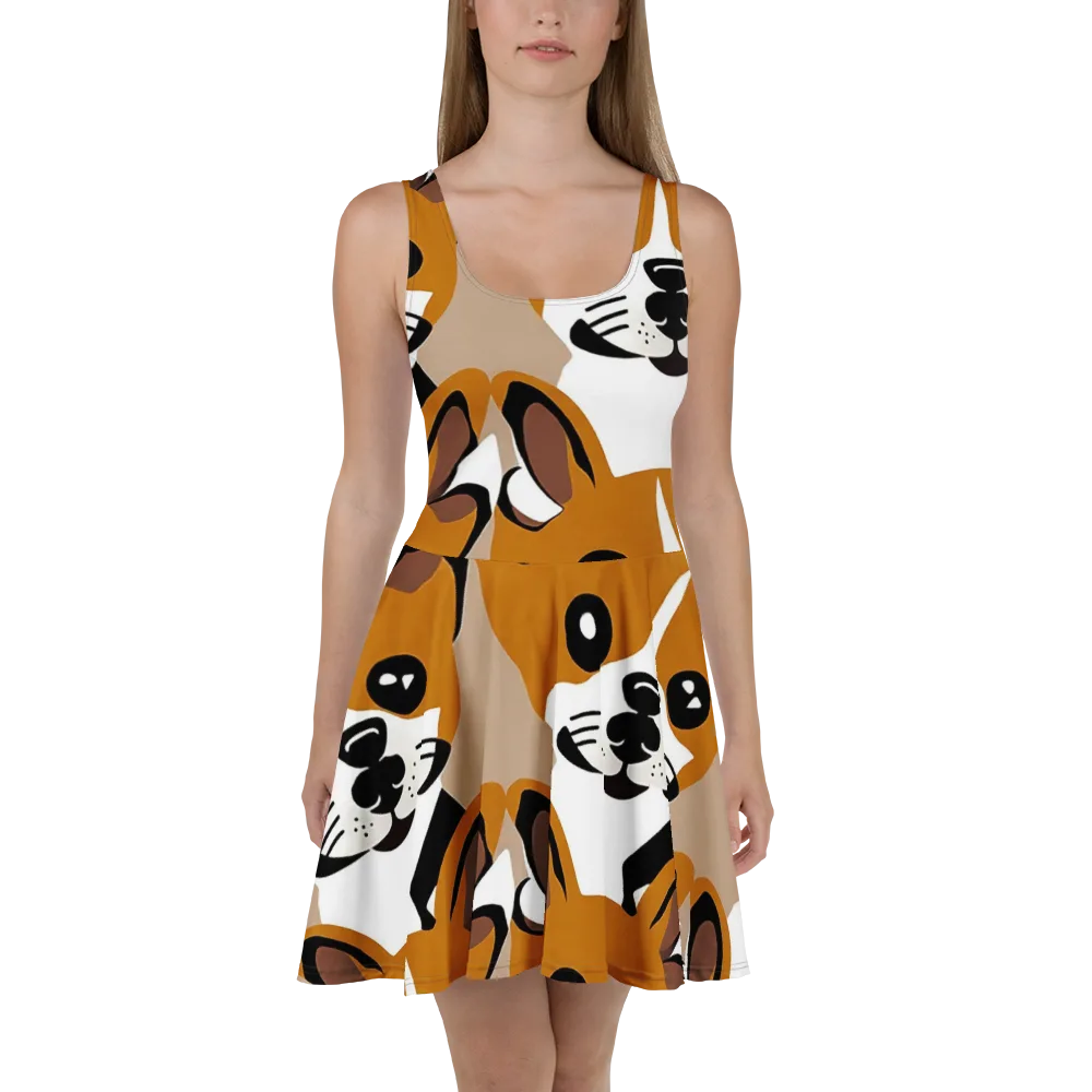 Cinnamon Paws on Skater Dress — Front