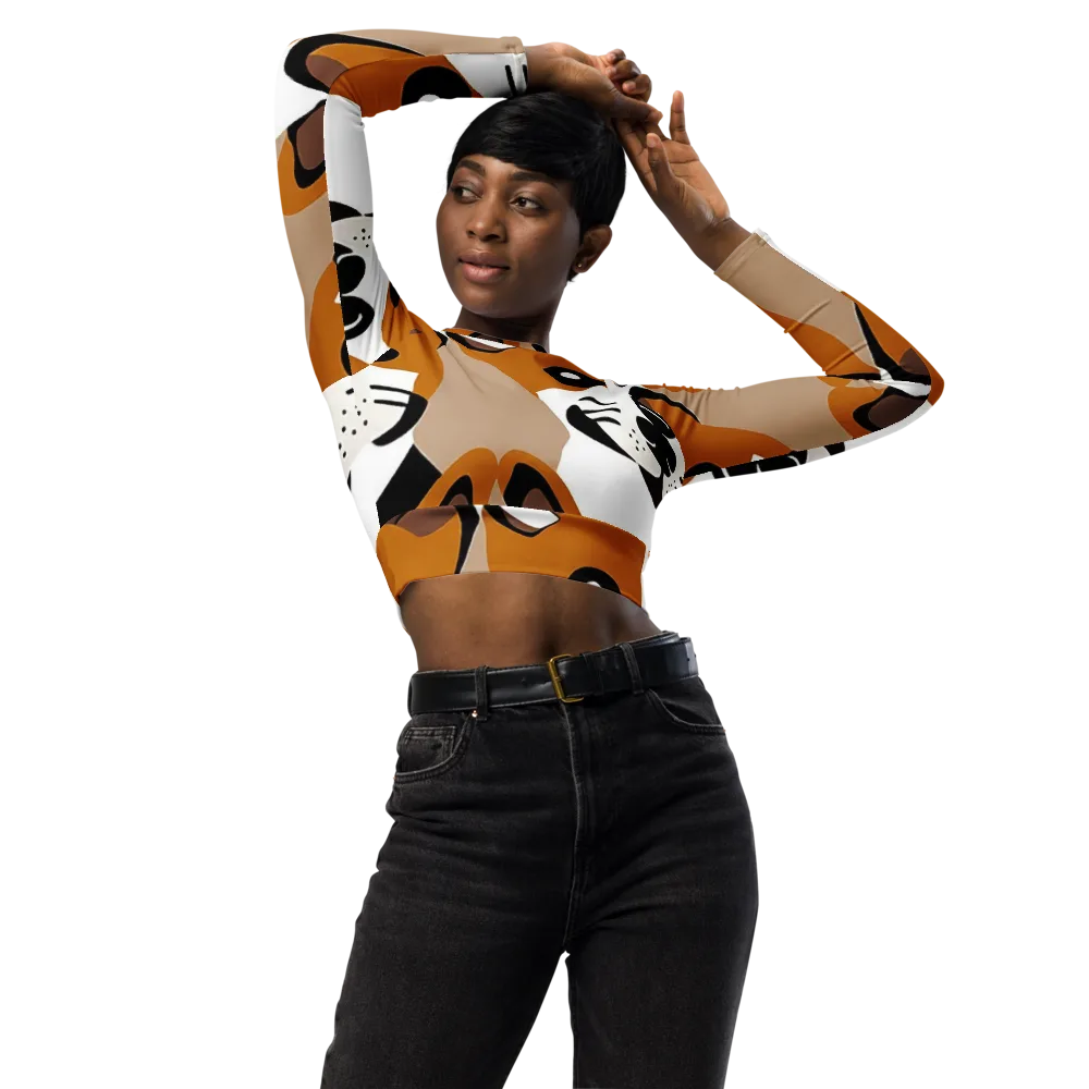 Cinnamon Paws on Long Sleeve Crop Top — Front