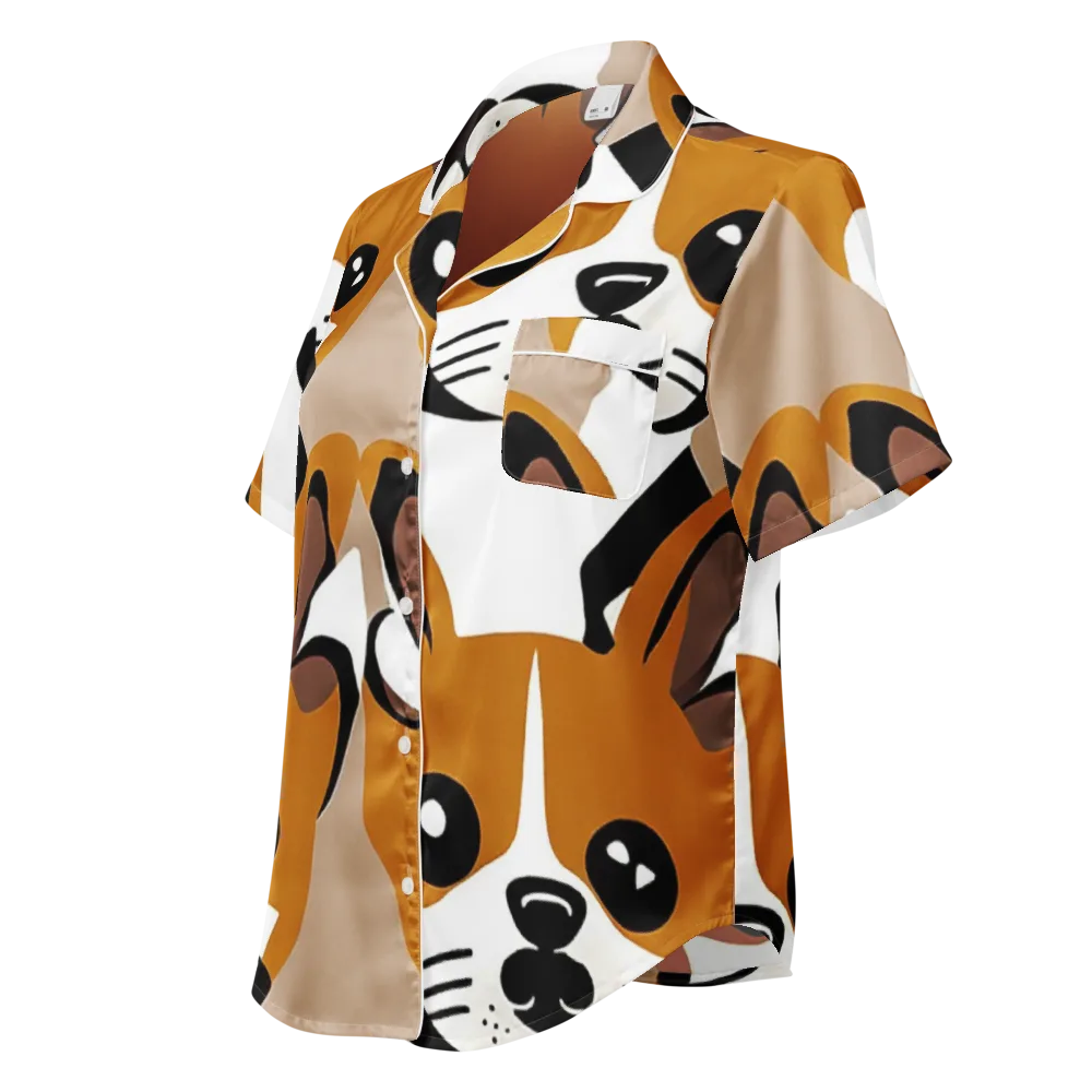 Cinnamon Paws on Women's Short Sleeve Pajama Top — Left Front
