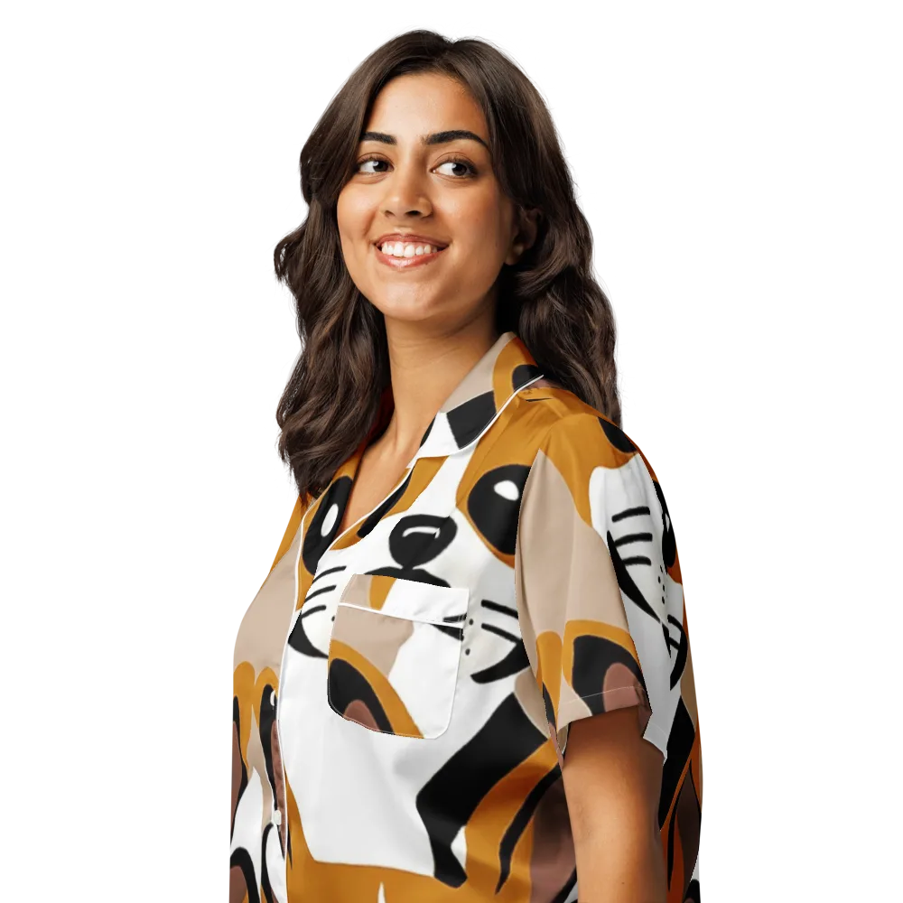 Cinnamon Paws on Women's Short Sleeve Pajama Top — Left Front