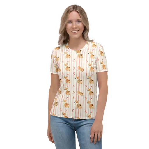 Rosebud Rover on a Women's Crew Neck T-Shirt