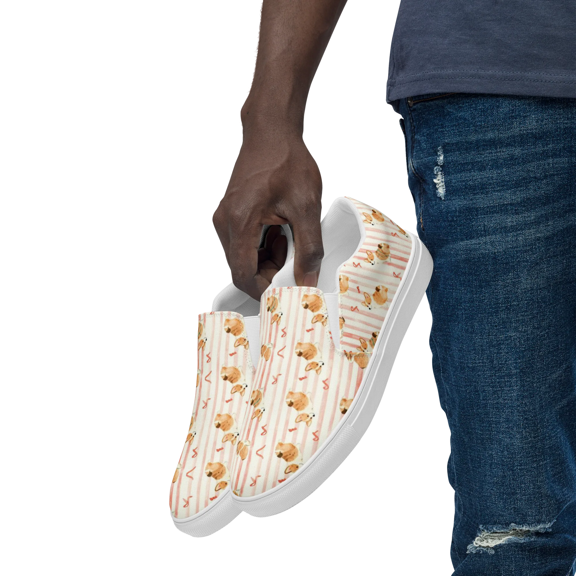 Rosebud Rover on Men's Slip-On Canvas Shoes — Left Front
