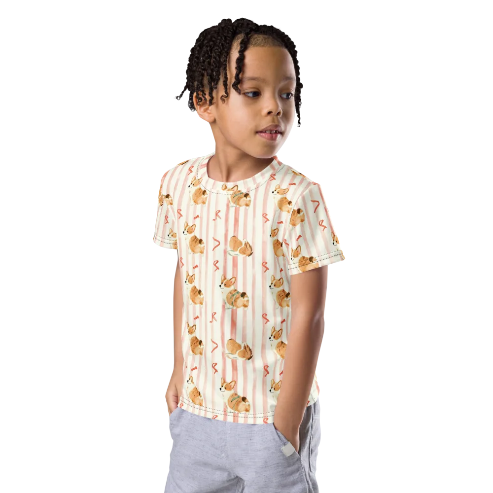 Rosebud Rover on Kids Crew Neck T-Shirt — Left Front