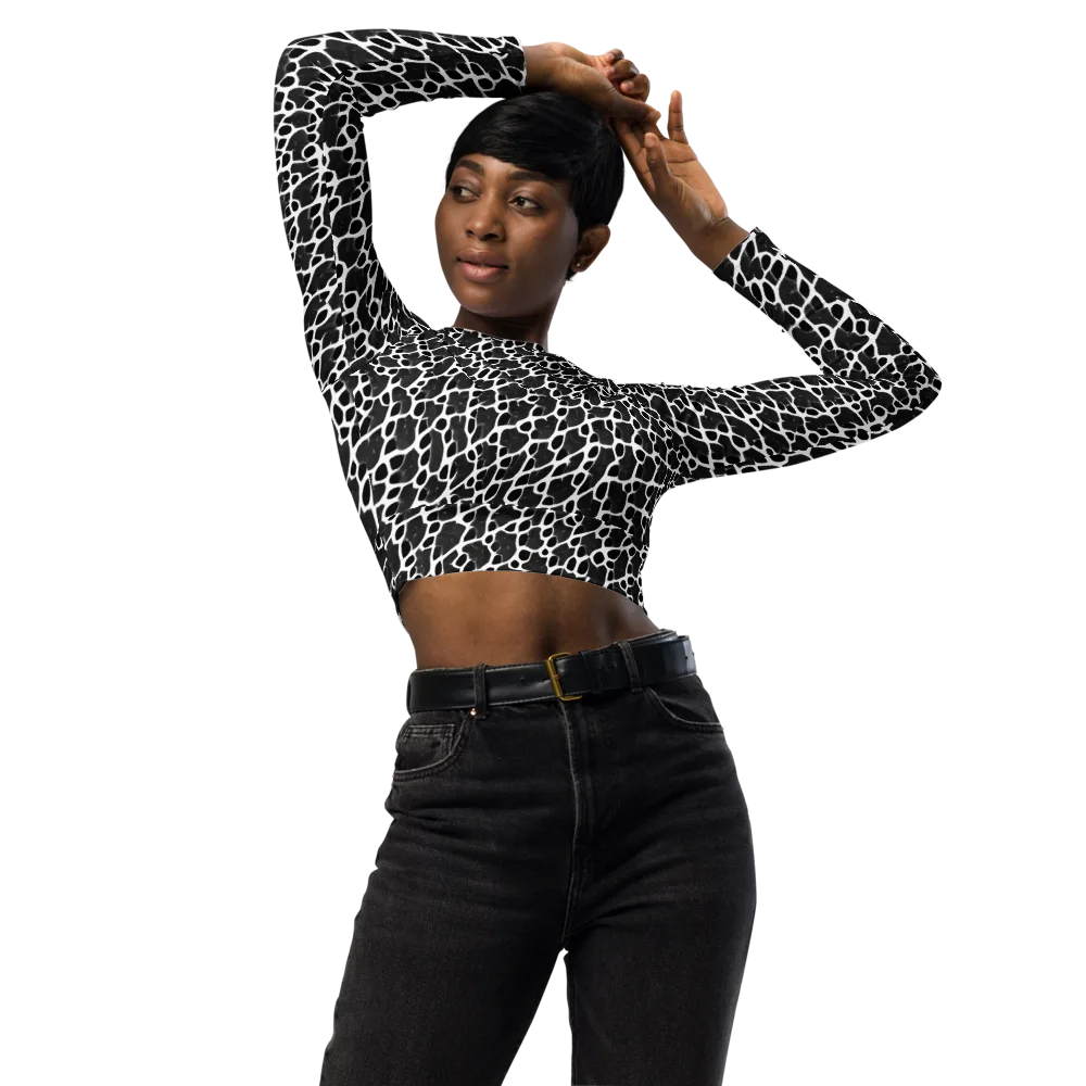 Inkstone Mosaic on Long Sleeve Crop Top — Front